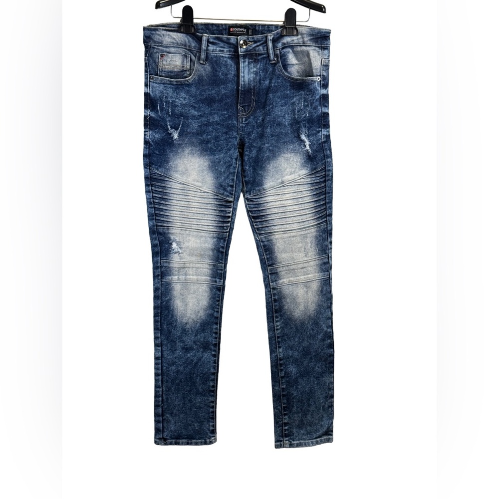 South Pole | Skinny Moto Jeans | Distressed Acid Wash Denim